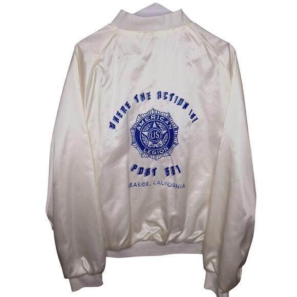 Vintage American Legion Satin Bomber Jacket Artisto Jac Men's L Seaside Post 591 - Picture 1 of 12